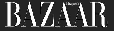 Logo of Harper's Bazaar magazine in elegant white font on black background.