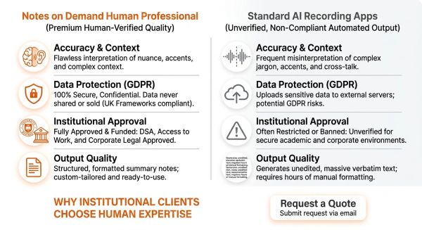 Notes on Demand - Specialist Human Notetaker vs AI Apps comparison for DSA and Access to Work compli