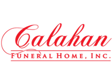 Logo of Calahan Funeral Home, Inc. in red text.