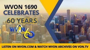 WVON 1690 celebrates 60 years with city skyline.