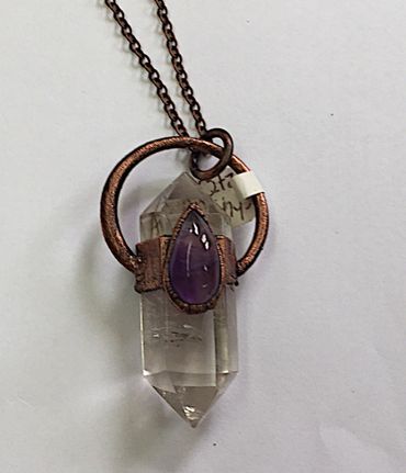 Quartz Point with Amethyst Cab pendant with necklace 