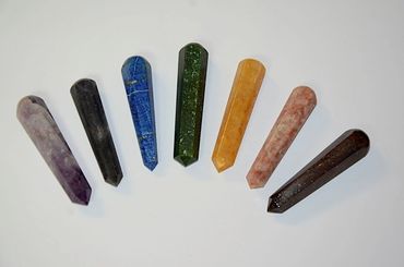 Wands of Different gemstones. - Lapis wand, amethyst wand, sunstone wand
