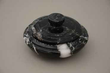 Black Zebra Marble Bowl with Lid