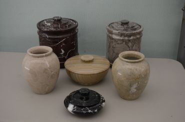  Red Zebra, Fossil, Burma Teak Marble Jars and Vases