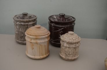 Burma Teak Jar with lid, Red Zebra marble jar with lid, fossil marble jar with lid, coral marble jar