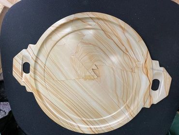 12 inch burma teak marble platter with handles