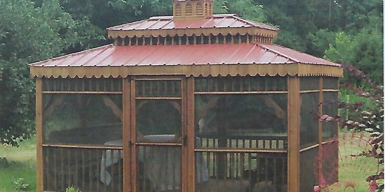 10 X 12 Pavilion A 
Shown with Canyon Brown Stain, Classic Trim, Wavy Braces & Screen