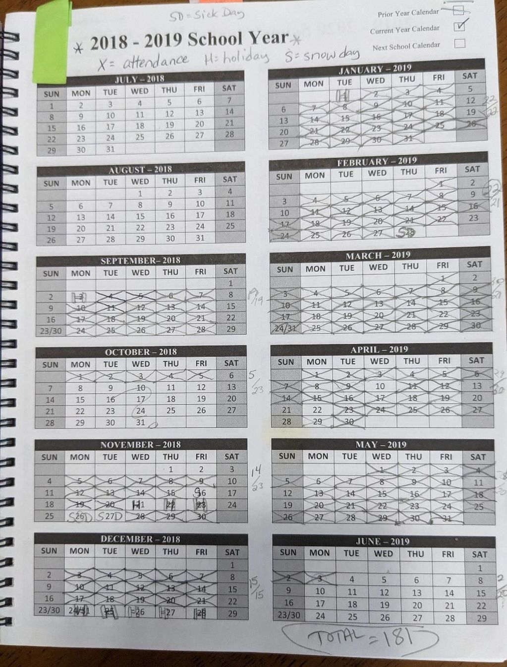 I used the calendar pages of this planner I purchased to keep track of the # of days.