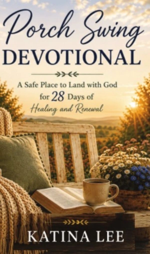 Porch Swing Devotional book cover with cozy setting and sunset.