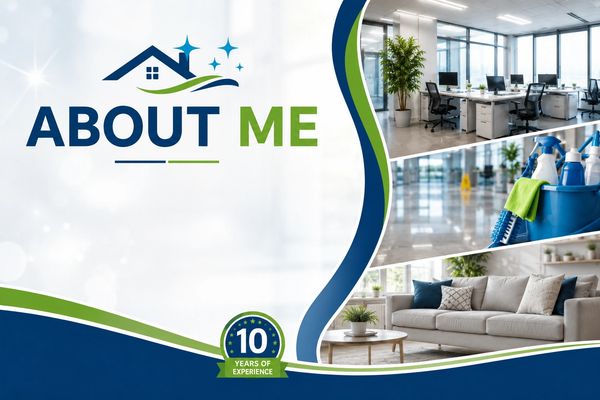 About me with 10 years of cleaning experience and modern interiors.