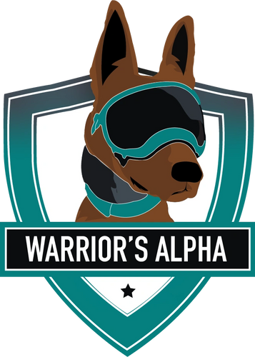 Logo of a dog wearing goggles with the text 'Warrior's Alpha'.