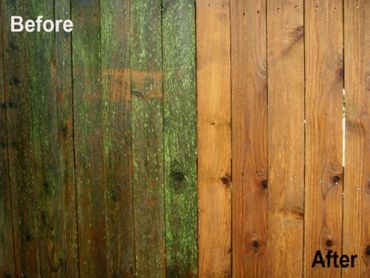 Pressure washing before and after fence cleaning