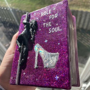 "Pole for the Soul" Jewelry Box: hand-sculpted polymer clay pole dancer w/ holographic silver detail