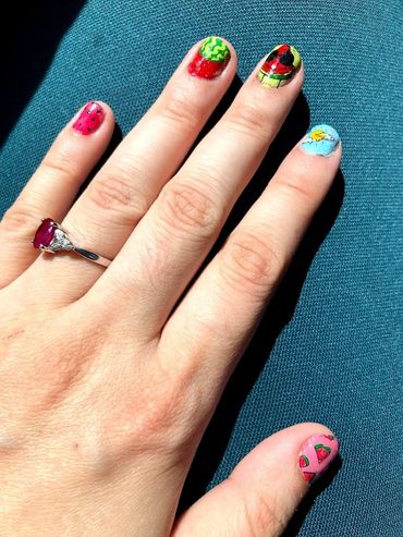 Summertime nail art decals (left hand)