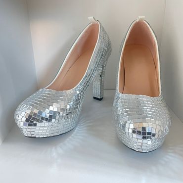 Customized mirror/disco-ball platform heel shoes