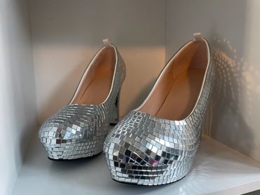 Customized mirror/disco-ball platform heel shoes