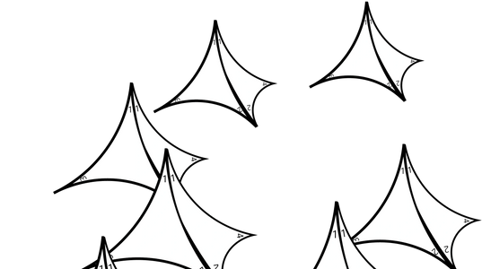 4 sided dice in the shape of caltrops scattered on a surface.
Artist: Theodore Thomas