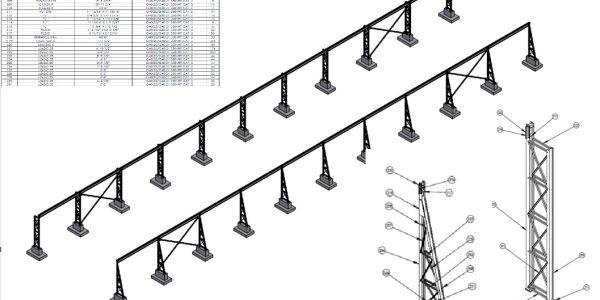 Technical drawing of a structural framework with labeled components.