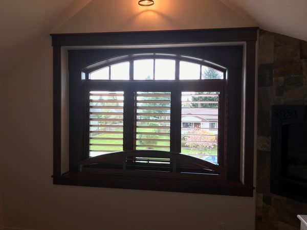 Custom Wood arch for specialty window blinds in sunshine coast bc