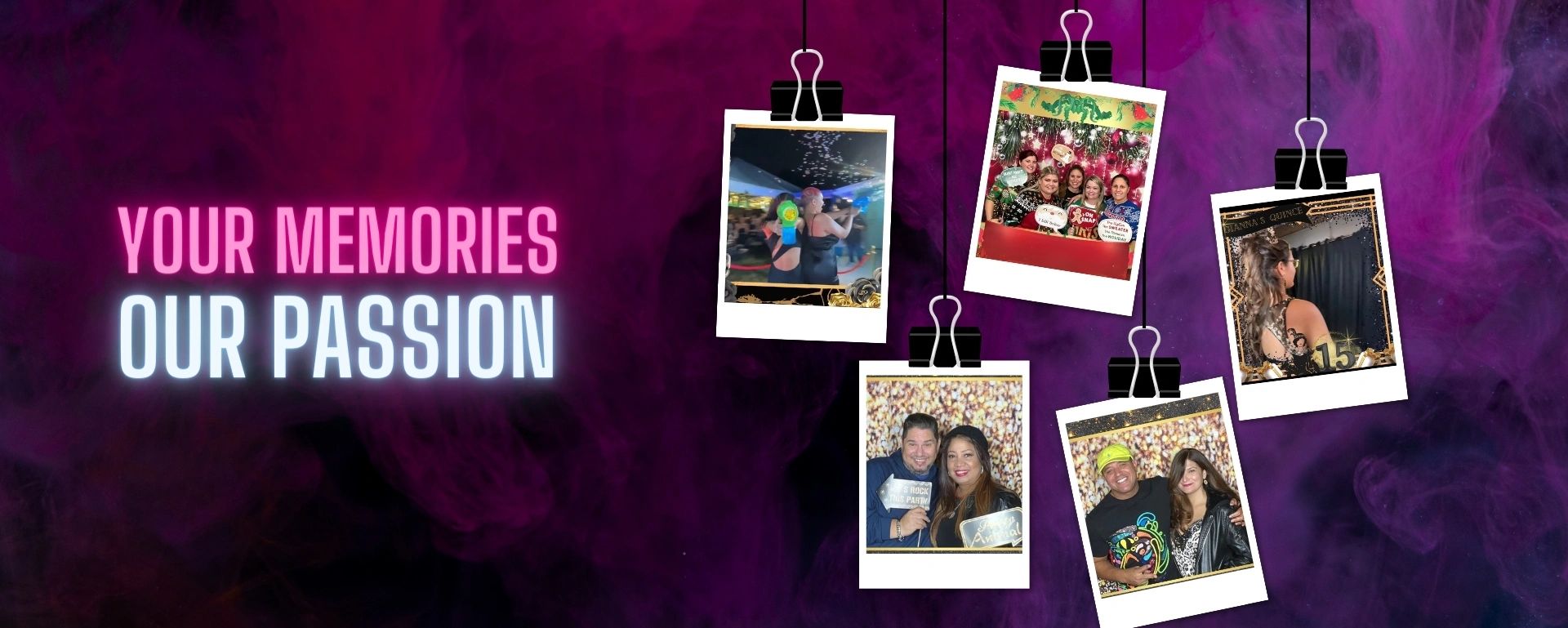 Photo booth rental South Florida with company slogan Your memories, Our passion.