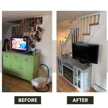 Before and after painting pictures. Wall and stair railings.