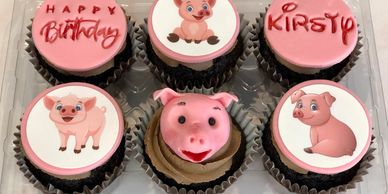 Cute Pink pig themed cupcake in special cupcake postal box