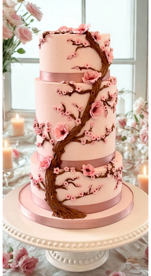 Cherry blossom tree wedding cake