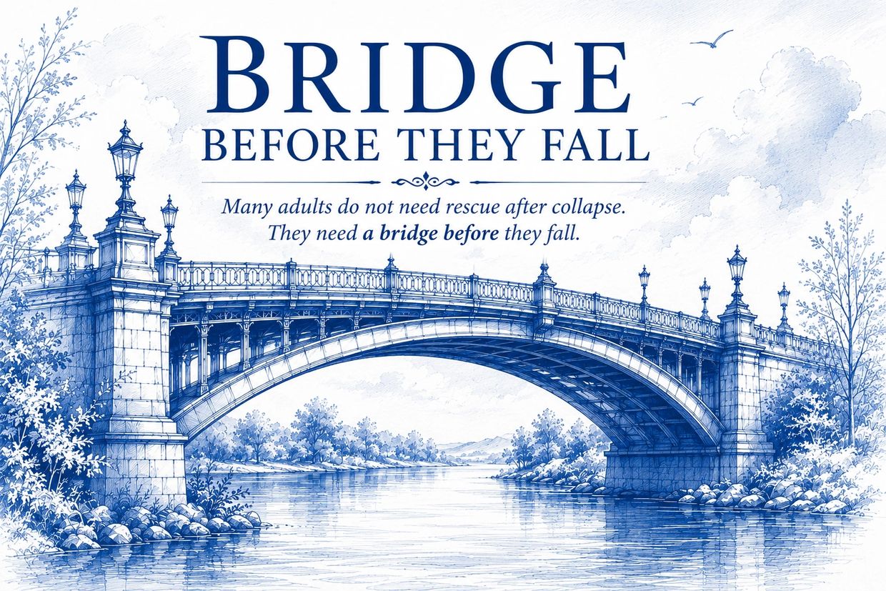 Illustration of a bridge with a motivational quote.