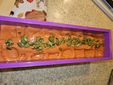 Soap mold filled with Pumkin Spice soap