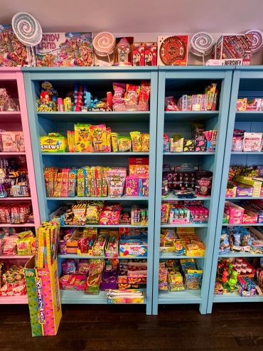 Candy shelves featuring some new and old favorites.