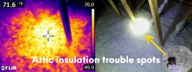 attic insulation trouble spots shown using thermal imaging