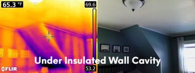under-insulated wall cavity shown using thermal imaging
