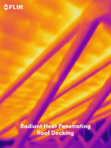 radiant heat penetrating roof decking shown using thermal imaging