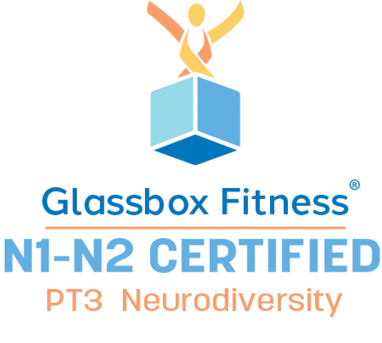 Glassbox Fitness N1-N2 Certified PT3 Neurodiversity logo with colorful figure.