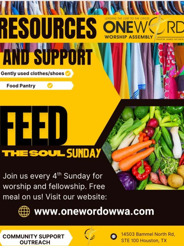 Community outreach offering gently used clothes and free meals every 4th Sunday.