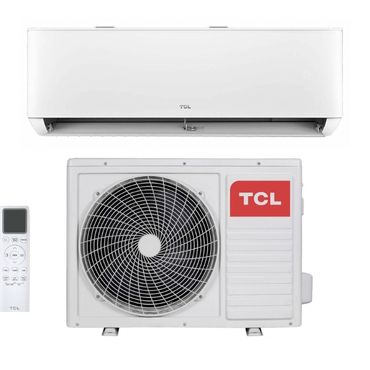 TCL split air conditioner with indoor unit, outdoor unit, and remote control.