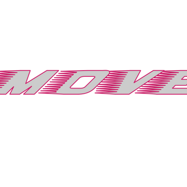 a forward slanted word that says move with red pink stripes to promote energy from exertsports.com