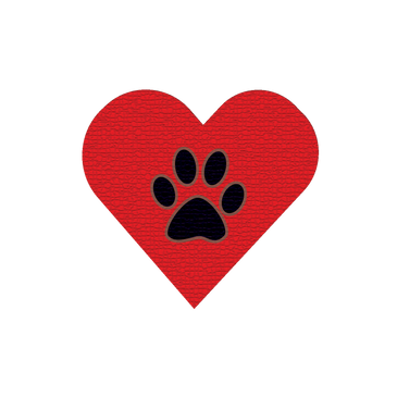 Red heart with a black paw print in the center of the heart designed by pet lovers exertsports.com 