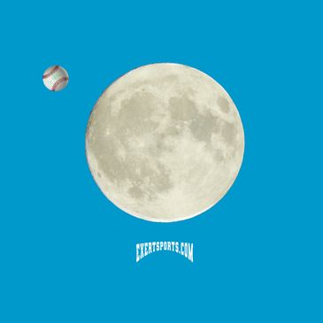 baseball in the air sailing over a large white moon graphic image
