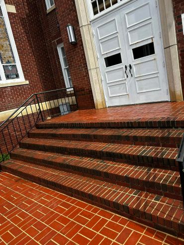Freshly pressure washed steps at First Baptist Church