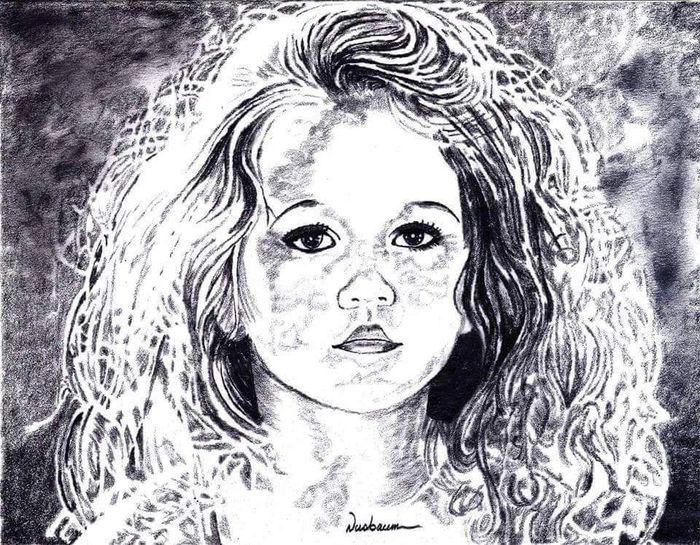 Portrait of a little girl in pencil and charcoal.