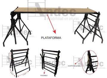 Andamio tipo caballete plegable altura mínima de 0.90m, altura máxima 1.50m con plataforma