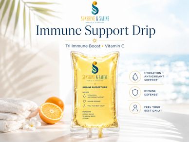 Immune Support Drip with Vitamin C for hydration, antioxidant support, and immune defense.
