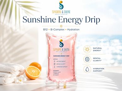 Sunshine Energy Drip infusion for natural energy, mental clarity, and hydration support.