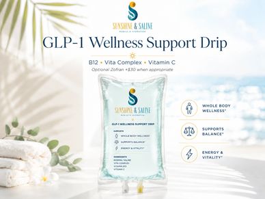 GLP-1 Wellness Support Drip with B12, Vita Complex, and Vitamin C for whole body wellness.