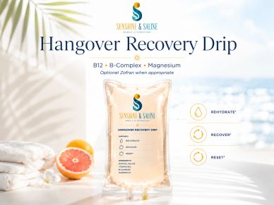 Hangover Recovery Drip with B12, B-Complex, and Magnesium by Sunshine & Saline.