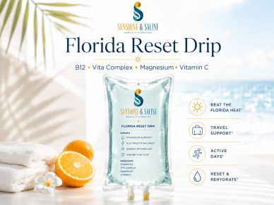 IV drip therapy called Florida Reset Drip with vitamins and minerals for hydration and energy.