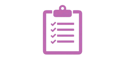 Purple checklist icon on a black background.