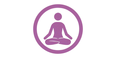 Purple icon of a person meditating in a circle.