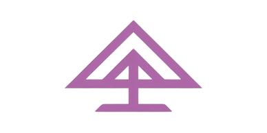 Purple geometric symbol on black background resembling an abstract tree.
